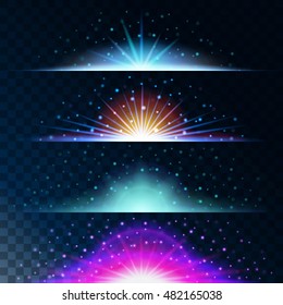 Set realistic lighting effects. Glowing star. Light and glitter on a transparent background. Shining blue border magical balls. Abstract vector illustration.