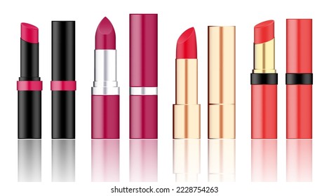 set of realistic lipstick mockup isolated or various color woman cosmetic concept. eps vector