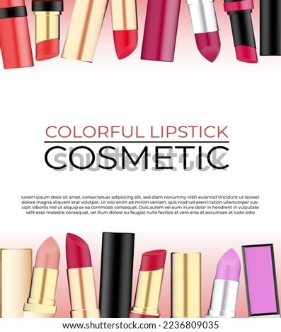set of realistic lipstick mockup isolated or various color woman cosmetic concept. eps vector