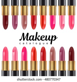 Set of realistic lipsticks vector illustration. Template for catalog