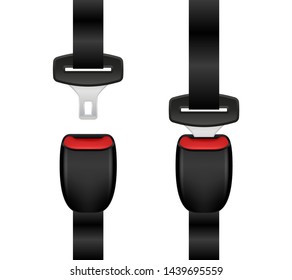 Set of realistic locked and unlocked seat belt. Open and closed automobile seat belts isolated on a white background.