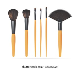 Set of Realistic Make Up Brushes Isolated on white background. Vector illustration