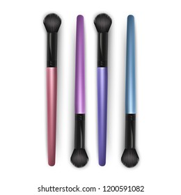 Set of Realistic MakeUp Brushes of bright colors Isolated on white background. Vector illustration