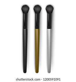Set of Realistic MakeUp Brushes of bright colors Isolated on white background. Vector illustration