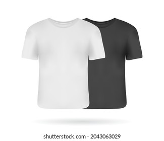 Set of realistic man t-shirts mockups with front views. Black and white man t-shirts with short sleeves. Casual clothes template for your design