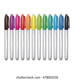 Set of Realistic Marker Pens Set in Rainbow Color Vector Illustration 