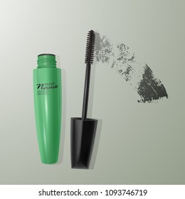 Set of Realistic Mascara and brush stroke, beauty and cosmetic background. Vector eps 10 illustration.