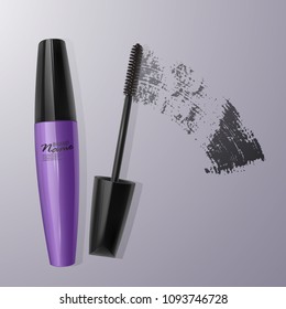 Set of Realistic Mascara and brush stroke, beauty and cosmetic background. Vector eps 10 illustration.