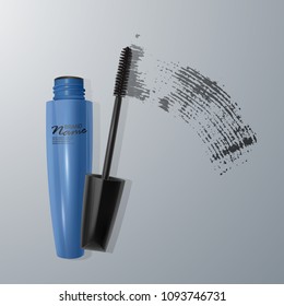 Set of Realistic Mascara and brush stroke, beauty and cosmetic background. Vector eps 10 illustration.