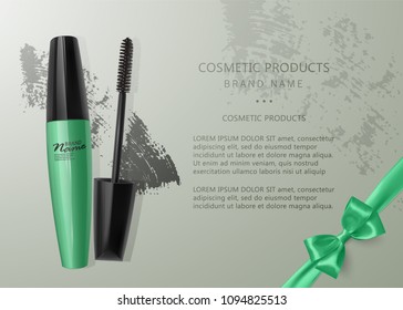Set of Realistic Mascara and brush stroke, beauty and cosmetic background. Vector eps 10 illustration.