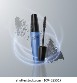 Set of Realistic Mascara and brush stroke, beauty and cosmetic background. Vector eps 10 illustration.