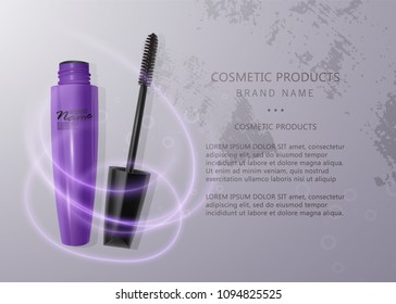 Set of Realistic Mascara and brush stroke, beauty and cosmetic background. Vector eps 10 illustration.