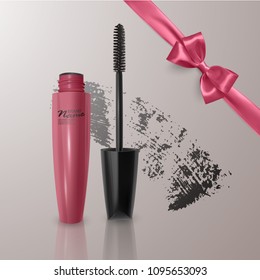 Set of Realistic Mascara and brush stroke, beauty and cosmetic background. Vector eps 10 illustration.