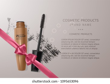 Set of Realistic Mascara and brush stroke, beauty and cosmetic background. Vector eps 10 illustration.
