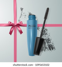 Set of Realistic Mascara and brush stroke, beauty and cosmetic background. Vector eps 10 illustration.