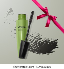 Set of Realistic Mascara and brush stroke, beauty and cosmetic background. Vector eps 10 illustration.