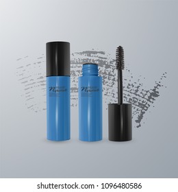 Set of Realistic Mascara and brush stroke, beauty and cosmetic background. Vector eps 10 illustration.