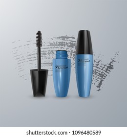 Set of Realistic Mascara and brush stroke, beauty and cosmetic background. Vector eps 10 illustration.