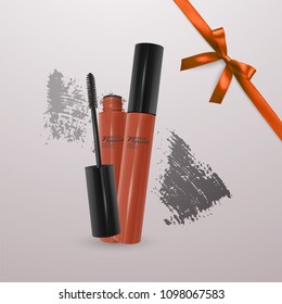 Set of Realistic Mascara and brush stroke, beauty and cosmetic background. Vector eps 10 illustration.