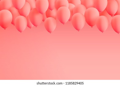 Set of realistic mat helium balloons floating on pink background. Vector 3D balloons for birthday, party, wedding or promotion banners or posters. Vivid illustration in pastel colors.