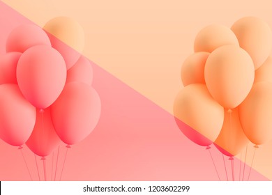 Set of realistic mat helium balloons floating on colorful background. Vector 3D balloons for birthday, party, wedding or promotion banners or posters. Vivid illustration in pastel colors.