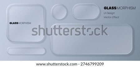 A set of realistic, matte glass frames for designing UI elements of websites and user interfaces. White, translucent geometric shapes, circle, square, oval, rectangle.