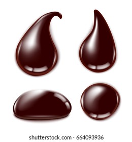 Set of realistic melted chocolate drops isolated illustration
