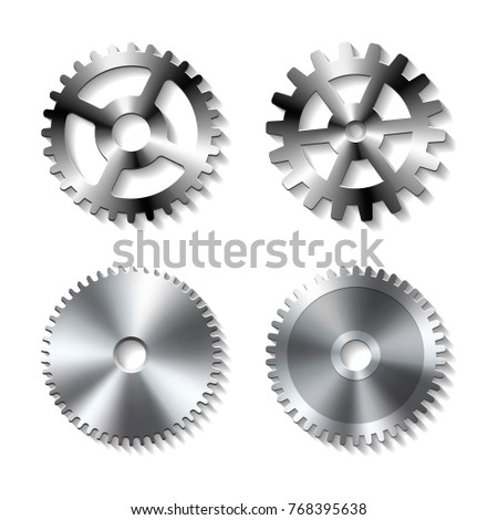 Set of realistic metal gears on a white background. Vector illustration