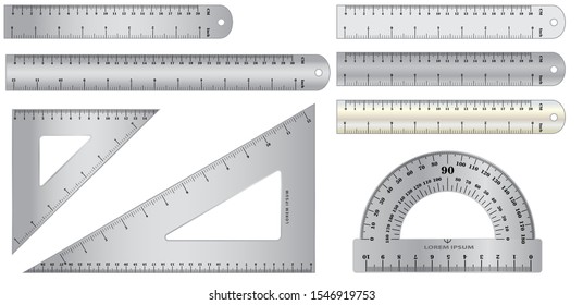 Set Of Realistic Metal Ruler. Eps 10 Vector