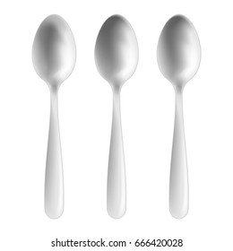 Set of realistic metal spoon isolated on white background. Vector illustration. Eps 10.