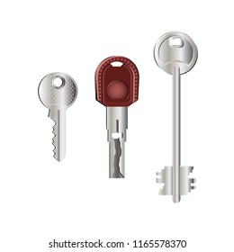 Set of realistic metal vector keys. Old and modern house keys