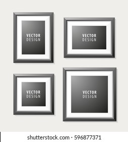 Set of Realistic Minimal Isolated Black Frames on White Background for Presentations. Vector Elements