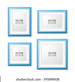 Set of Realistic Minimal Isolated Blue Frames on White Background for Presentations . Vector Elements