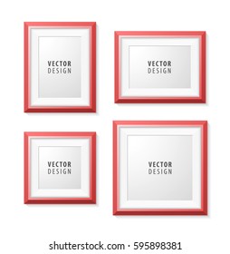 Set of Realistic Minimal Isolated Red Frames on White Background for Presentations . Vector Elements