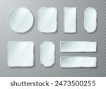 A set of realistic mirrors of different shapes with a metal frame. Vector illustration.