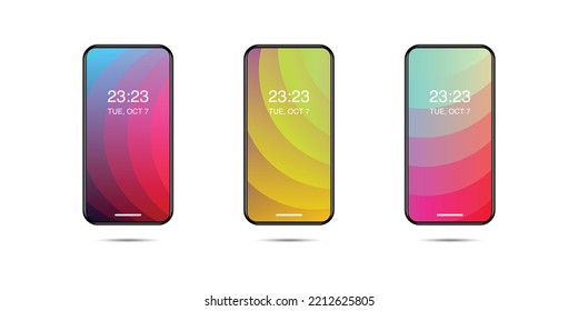 set of realistic mobile phone. mobile screen wallpapers. abstract colorful gradient screensavers