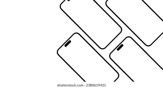 Set of realistic models smartphone with transparent screens. Smartphone mockup collection. Phone mockup in front. Mobile phone. Realistic, flat and line style. Vector EPS 10