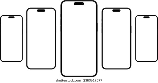 Conjunto de modelos realistas de smartphone con pantallas transparentes. Colección de simulación de smartphone. El teléfono se burla delante. Teléfono móvil. Estilo realista, plano y lineal. EPS vectorial 10