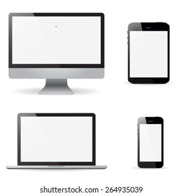 set realistic Monitors laptop tablet and phone vector illustration