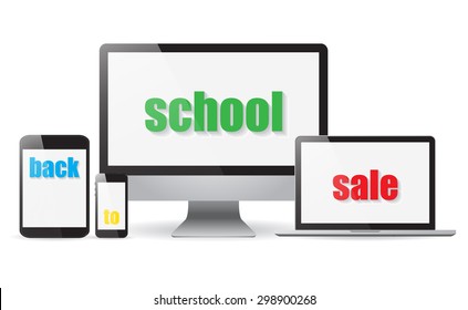 Set realistic Monitors laptop tablet and phone sale vector illustration 