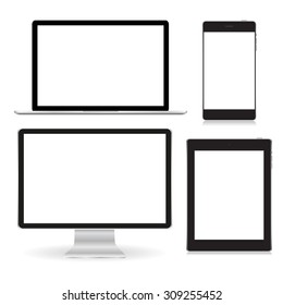 Set realistic Monitors laptop tablet and phone vector