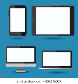 Set realistic monitors laptop tablet and phone vector illustration eps 10