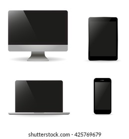 Set realistic Monitors laptop tablet and phone  vector illustration
