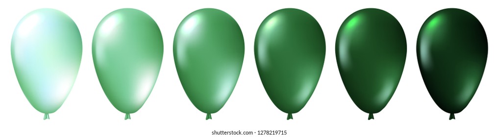 Set of realistic monochrome isolated green balloons. Template for a business card, banner, poster, notebook, invitation. Vector illustration for your design