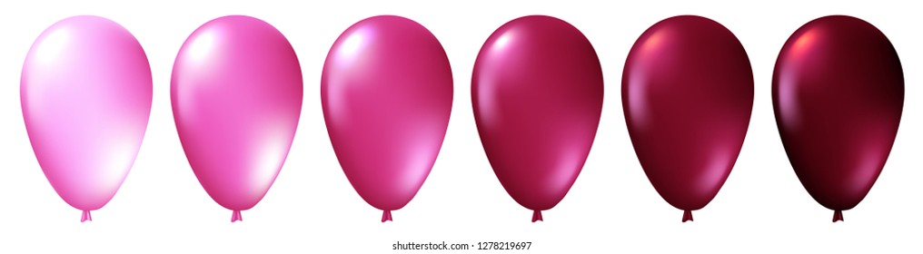 Set of realistic monochrome isolated pink balloons. Template for a business card, banner, poster, notebook, invitation. Vector illustration for your design