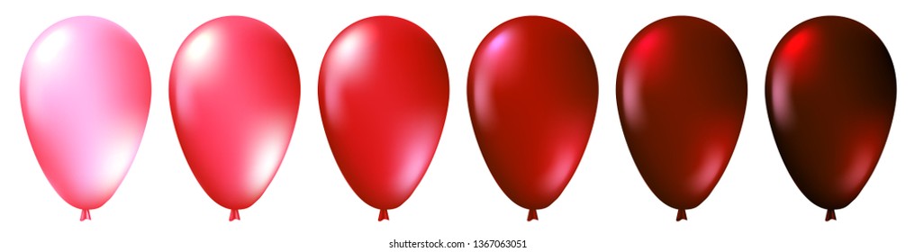 Set of realistic monochrome isolated red balloons. Template for a business card, banner, poster, notebook, invitation. Vector illustration for your design