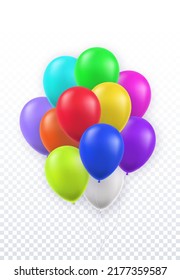 Set of realistic multicolored 3d balloons for party, holiday, birthday, promotion card, poster. Vector Illustration