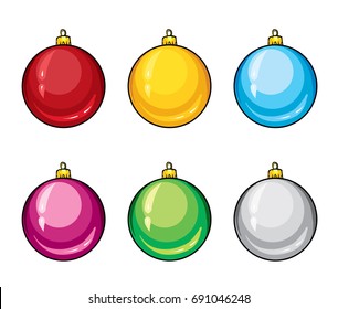 A set of realistic multicolored Christmas balls. Vector illustration. Isolated objects on white background for design. New Year and Christmas, winter holidays.