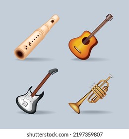 set, realistic music instruments, style