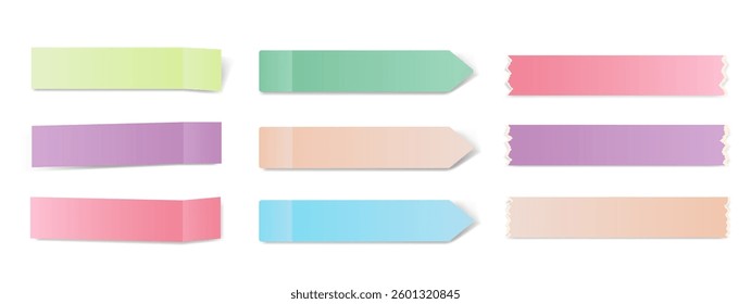 a set of realistic narrow stickers for notes, rectangular bright multi-colored adhesive stickers